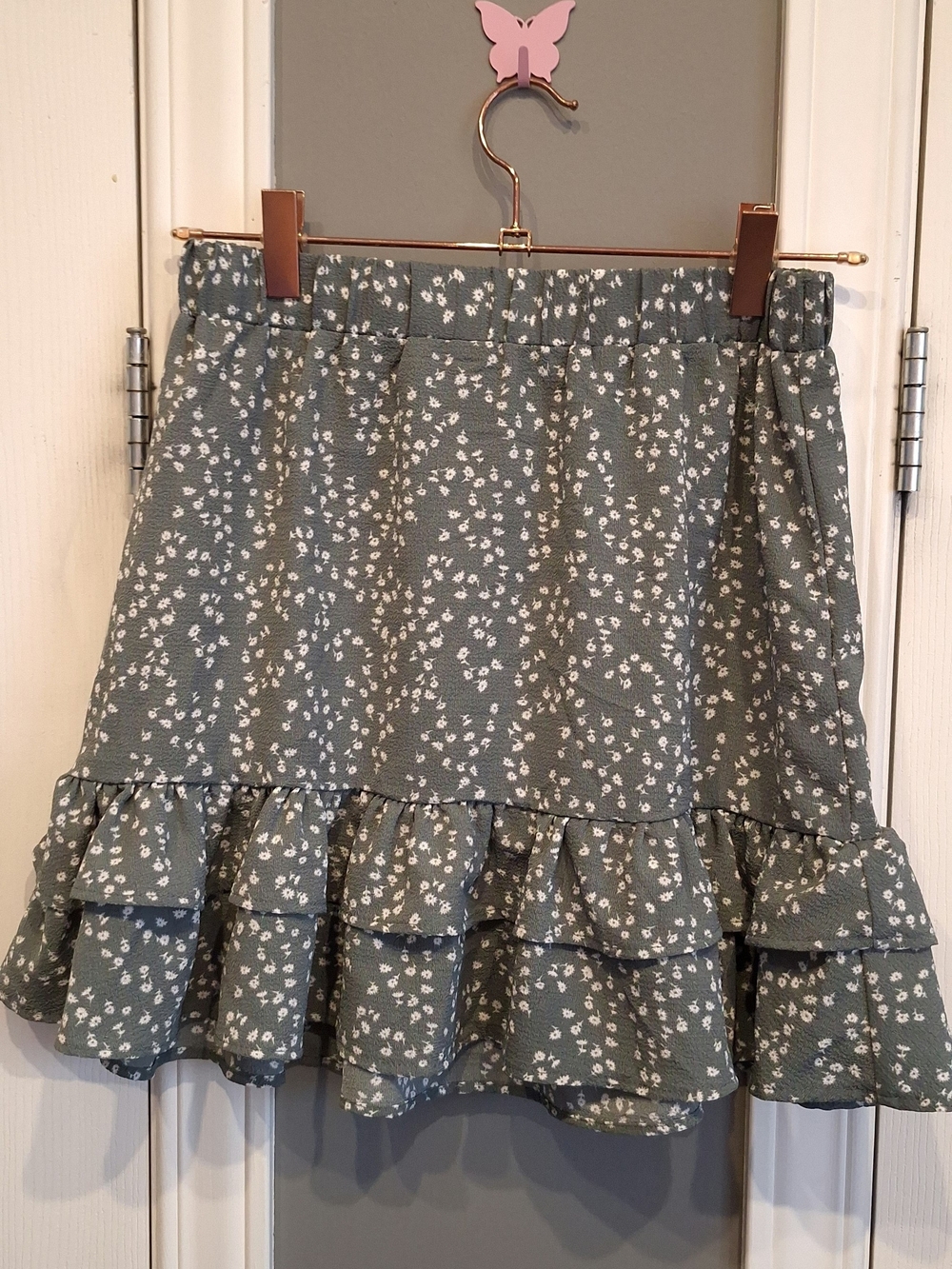 Floral Ruffle Mini Skirt - Sage Green